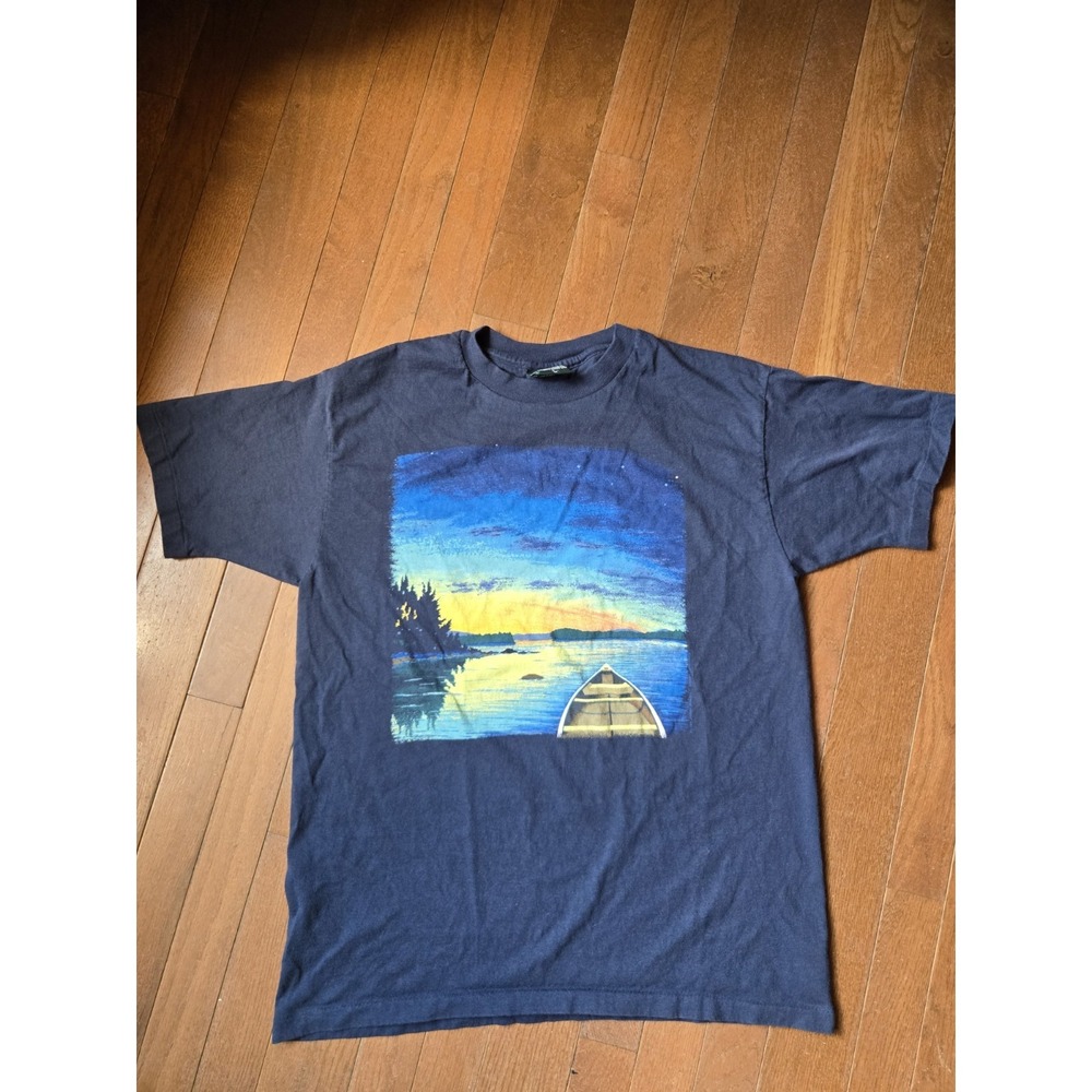 90s Single Stitch Canoe Mountain T Shirt Liberty Graphics Made In Maine Rare Lg